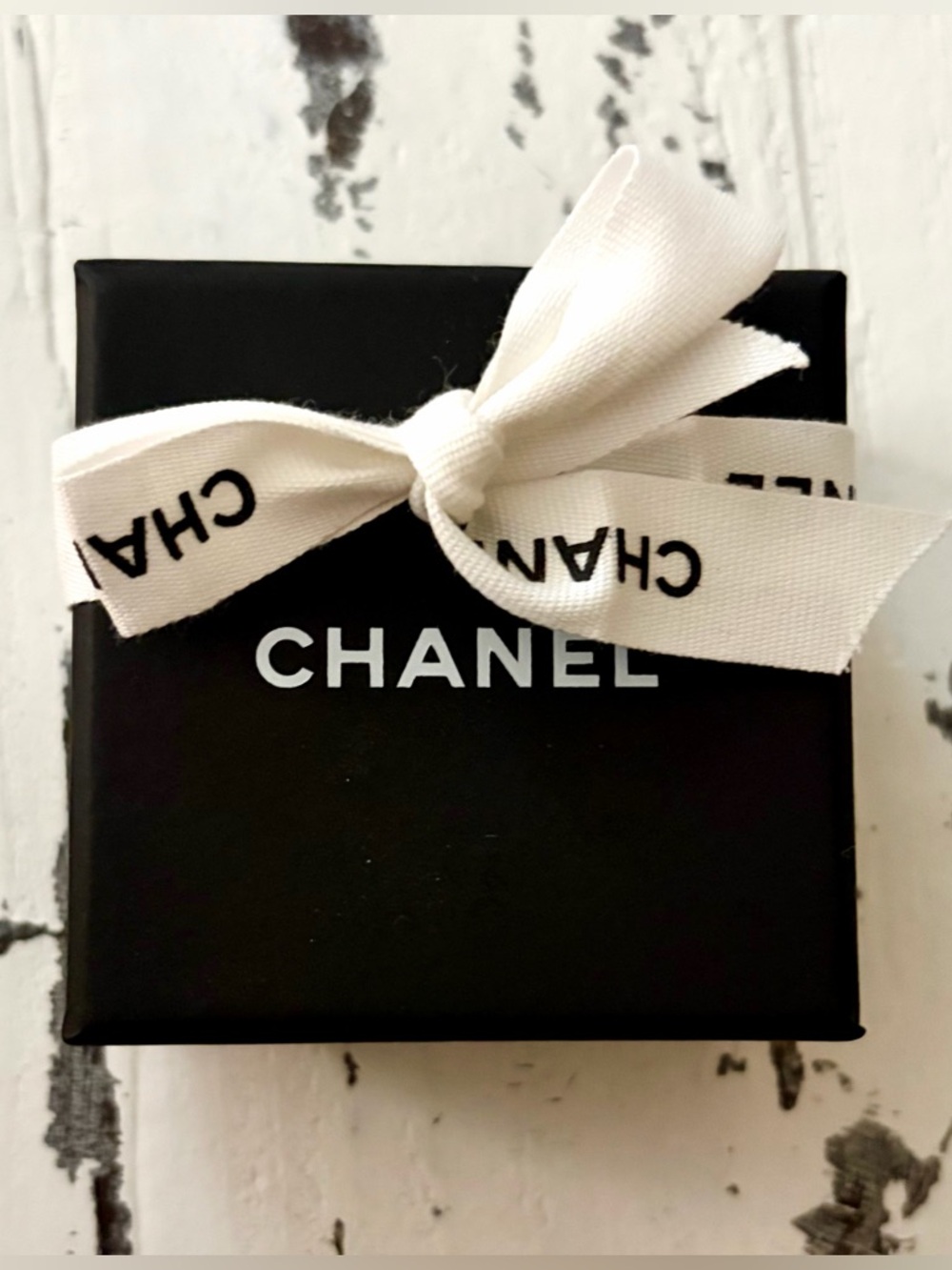CHANEL Black Box with White Logo Ribbon